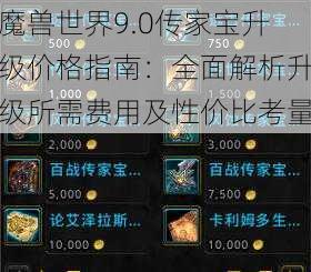 魔兽世界9.0传家宝升级价格指南：全面解析升级所需费用及性价比考量