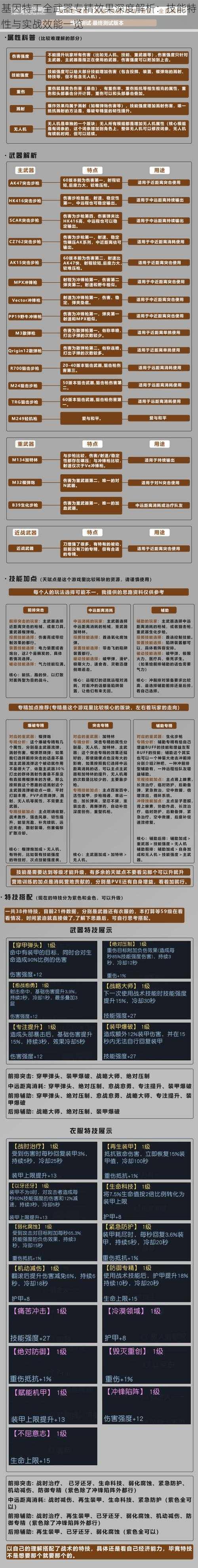 基因特工全武器专精效果深度解析：技能特性与实战效能一览