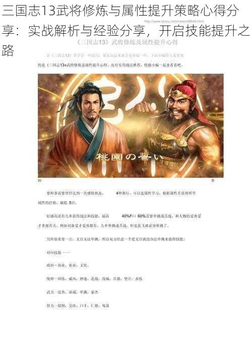 三国志13武将修炼与属性提升策略心得分享：实战解析与经验分享，开启技能提升之路