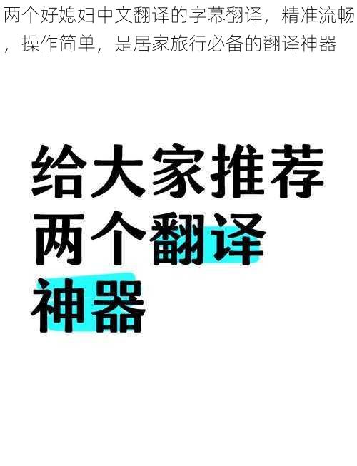 两个好媳妇中文翻译的字幕翻译，精准流畅，操作简单，是居家旅行必备的翻译神器