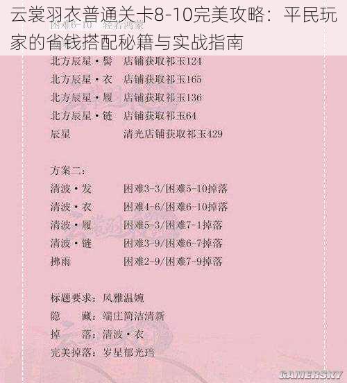 云裳羽衣普通关卡8-10完美攻略：平民玩家的省钱搭配秘籍与实战指南