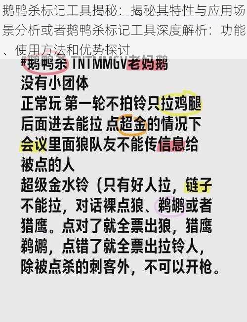 鹅鸭杀标记工具揭秘：揭秘其特性与应用场景分析或者鹅鸭杀标记工具深度解析：功能、使用方法和优势探讨