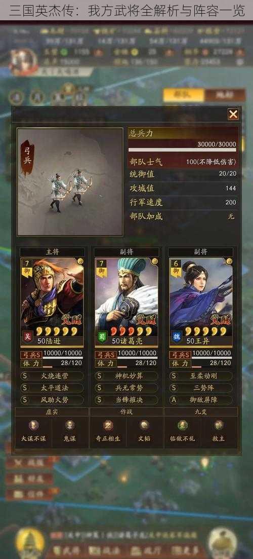 三国英杰传：我方武将全解析与阵容一览