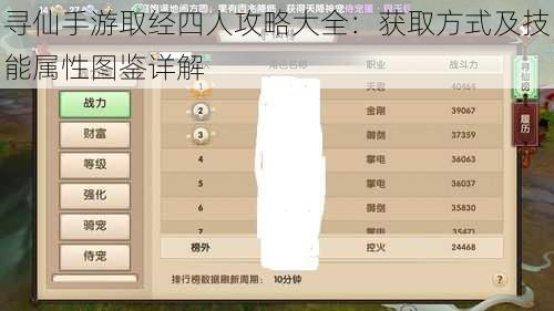 寻仙手游取经四人攻略大全：获取方式及技能属性图鉴详解