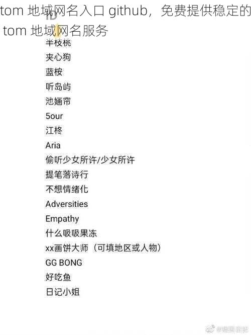 tom 地域网名入口 github，免费提供稳定的 tom 地域网名服务