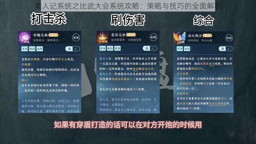 美人记系统之比武大会系统攻略：策略与技巧的全面解析