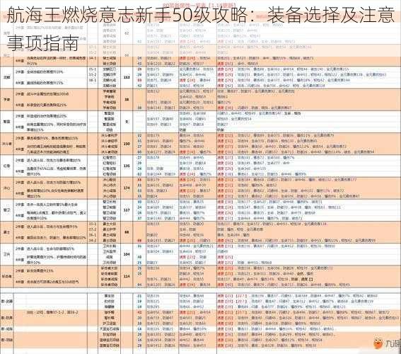 航海王燃烧意志新手50级攻略：装备选择及注意事项指南