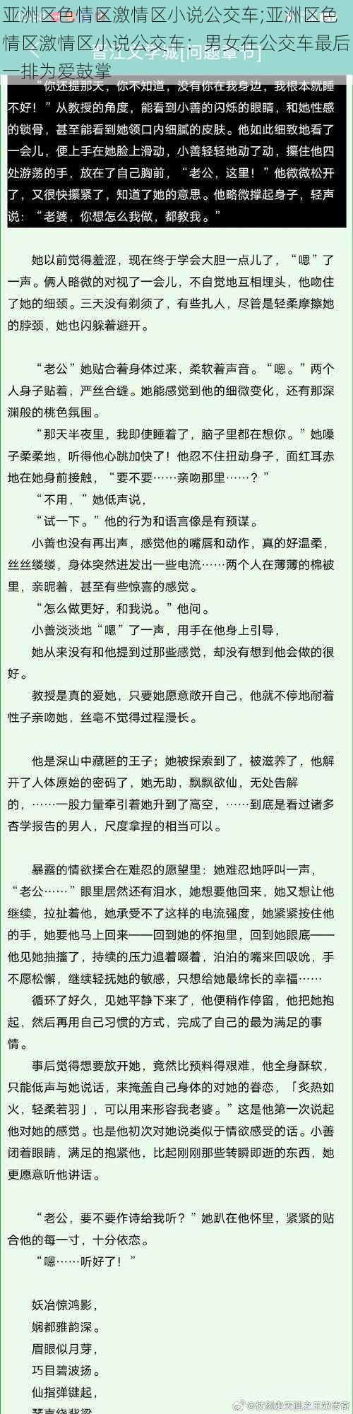 亚洲区色情区激情区小说公交车;亚洲区色情区激情区小说公交车：男女在公交车最后一排为爱鼓掌