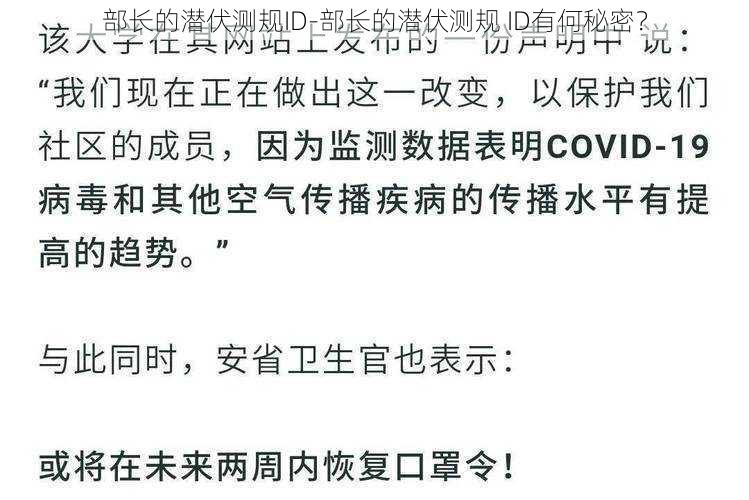 部长的潜伏测规ID-部长的潜伏测规 ID有何秘密？