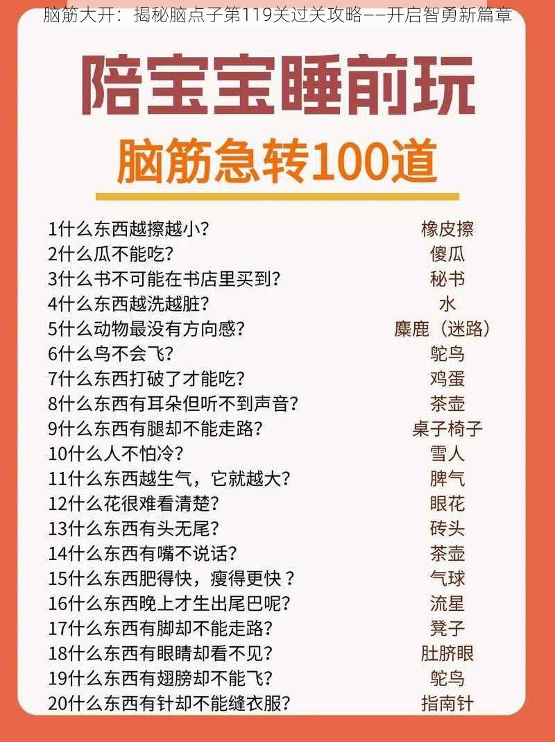 脑筋大开：揭秘脑点子第119关过关攻略——开启智勇新篇章