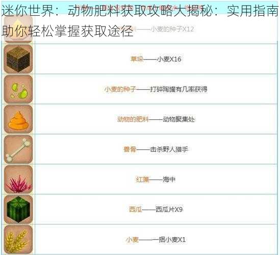 迷你世界：动物肥料获取攻略大揭秘：实用指南助你轻松掌握获取途径