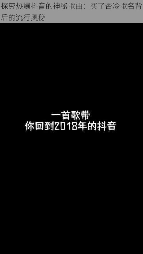 探究热爆抖音的神秘歌曲：买了否冷歌名背后的流行奥秘