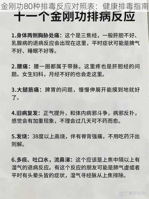 金刚功80种排毒反应对照表：健康排毒指南