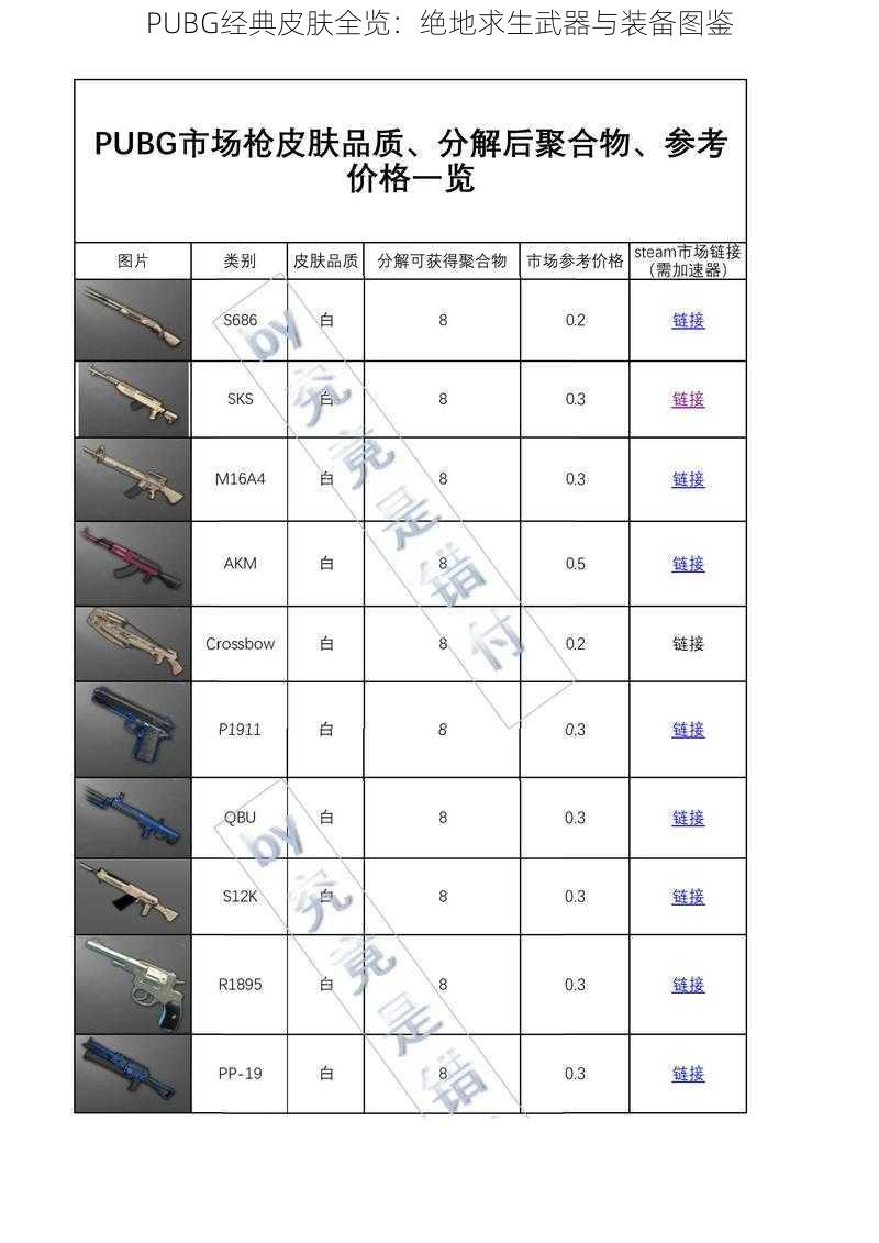 PUBG经典皮肤全览：绝地求生武器与装备图鉴